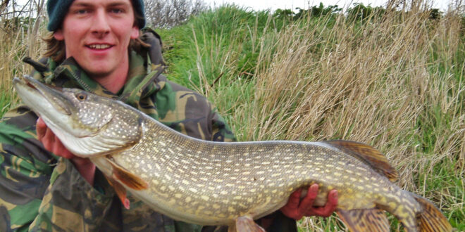 Andrew with an upper-double specimen pike from a canal