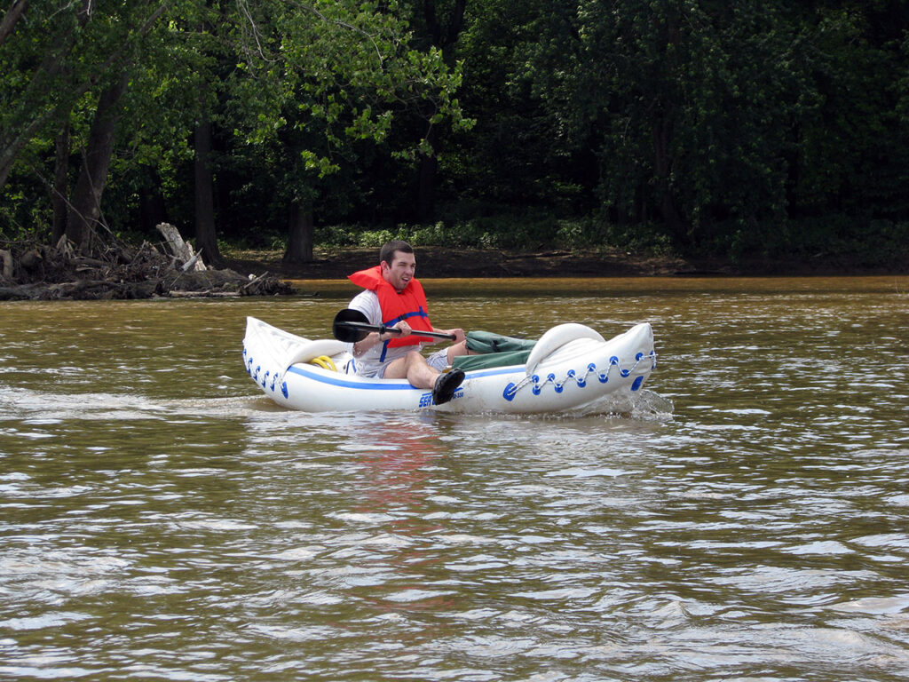 American fishing adventure - inflatable canoe on the Potomac River