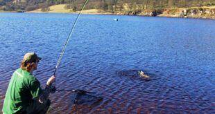Andrew lands an Errwood reservoir rainbow trout