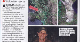 Angler Andrew Kennedy rescued a sheep stuck in the River Derwent