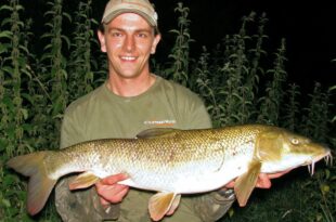 13lb 1oz barbel - Andew's PB caught from the Derbyshire Derwent