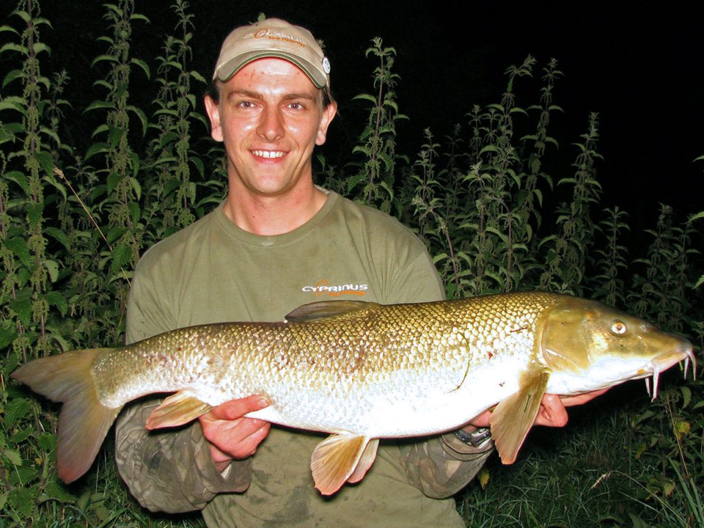 13lb 1oz barbel - Andew's PB caught from the Derbyshire Derwent
