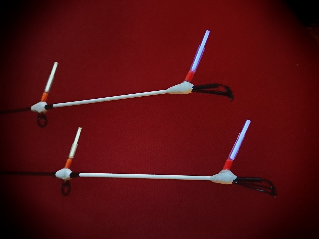 Fishing rod tips with night light adapters for betalight, isotope, starlite, etc. Quivertip feeder night fishing - barbel carbelling