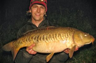 18lb mirror carp caught on light tackle in the spring from Higham Farm fishery, Alfreton