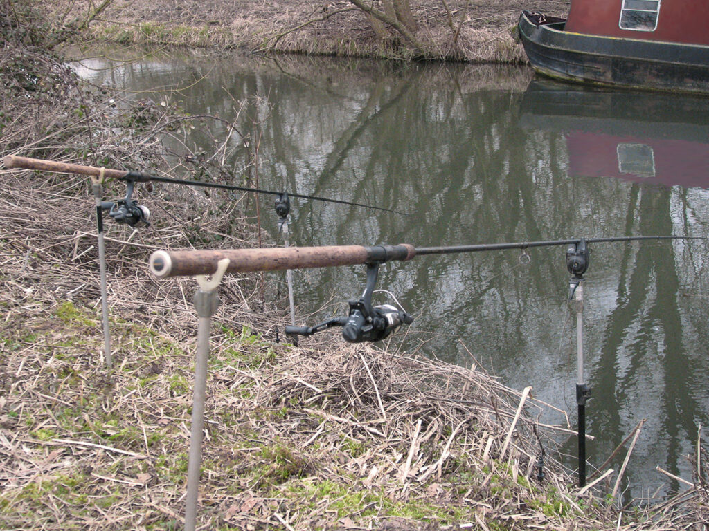 Perch swim opposite a barge on the Kennet & Avon canal